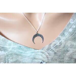 Sterling Silver Moon Pendant with Bronze Stars Necklace